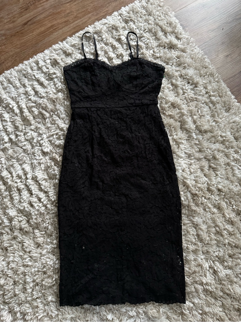 NWT Francesca's Collections Black Lace Midi Dress with Spaghetti Straps